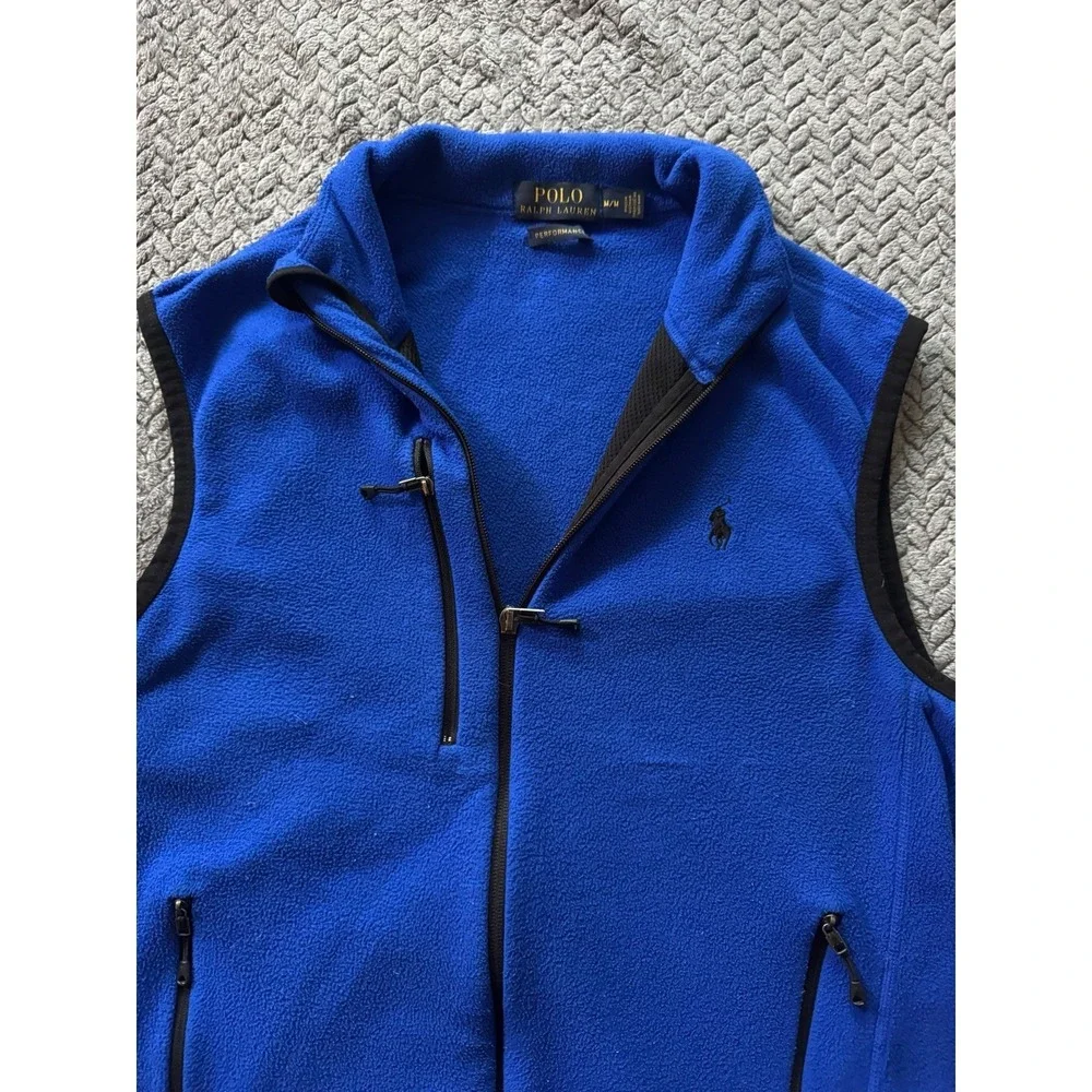 Polo Ralph Lauren Men's Performance Blue Fleece Full Zip Vest Black Pony‎ Sz M
